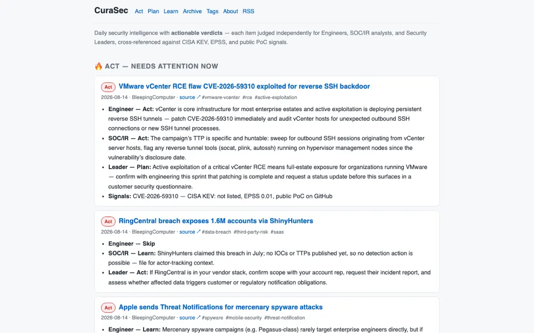 CuraSec security intelligence feed