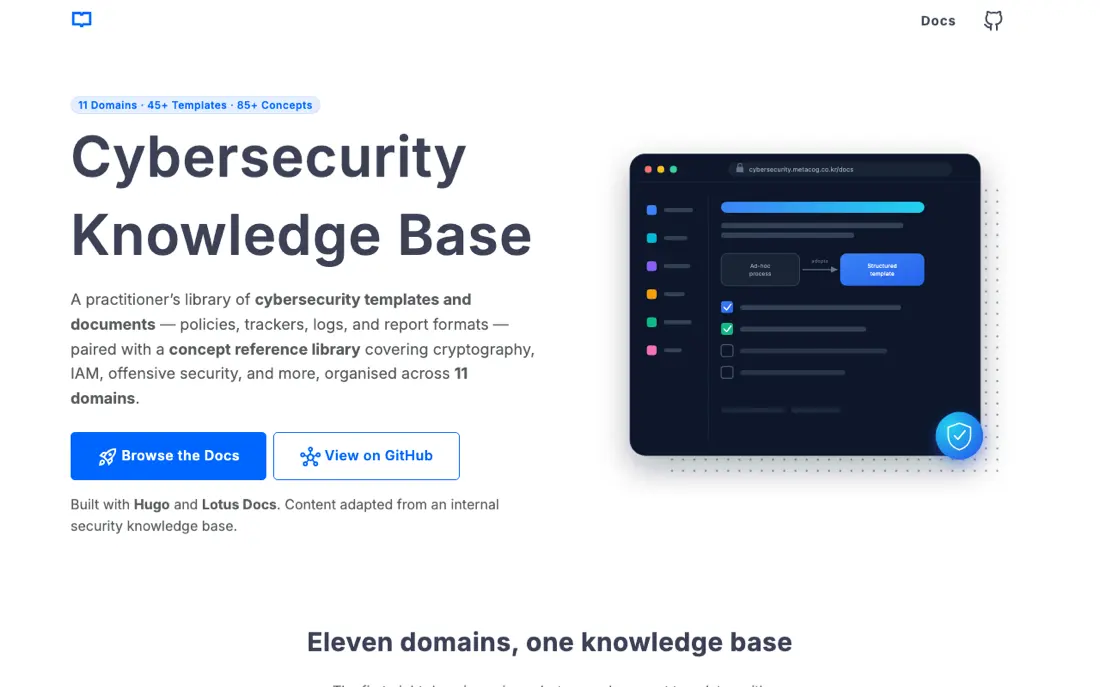 Cybersecurity Knowledge Base homepage